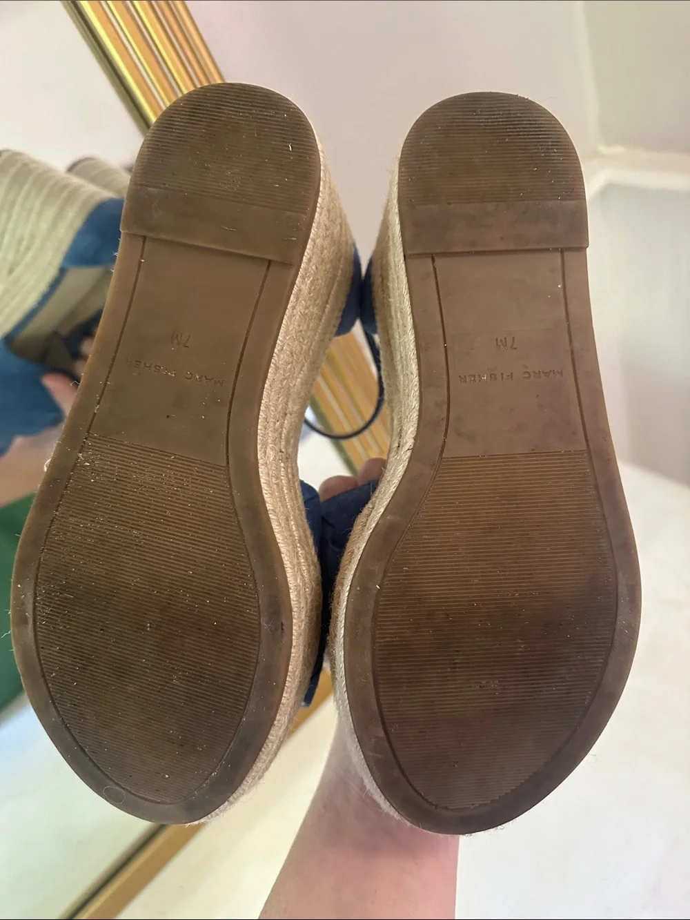 Marc Fisher Alida Blue Suede Espadrille Wedge Sandals Women’s Size 7